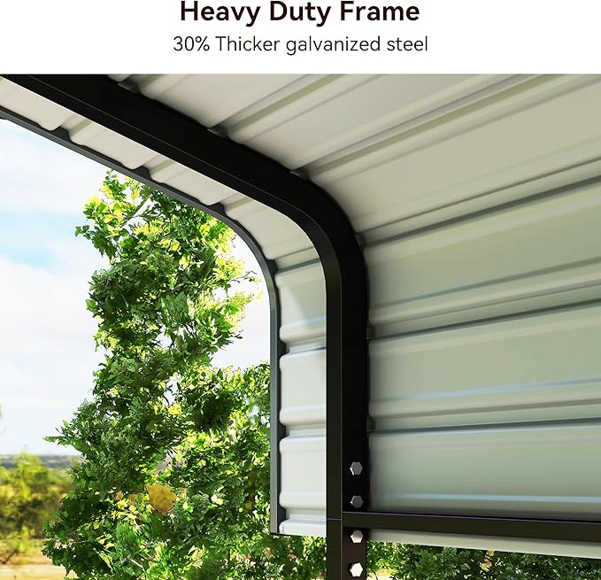 12x20 FT Heavy Duty Metal Carport Canopy with Galvanized Steel Roof, Multi-Use Shelter Outdoor Garage for Car, Boat, Party,Gray