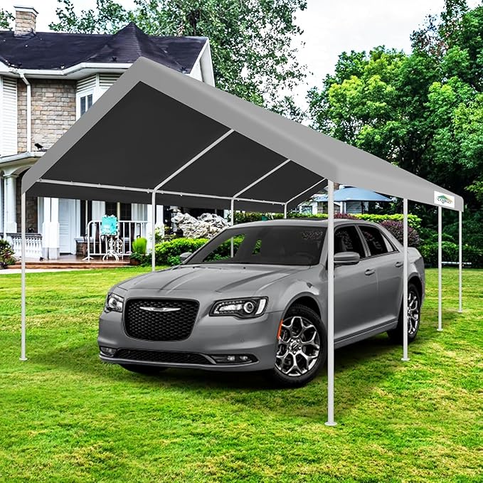 COBIZI Carport 12x20ft Heavy Duty Portable Garage, 2.0 Powder Coated Frame(Better Than Galvanized), Waterproof Shelter with Built-in Sandbags, for Car/Boat/SUV, Gray