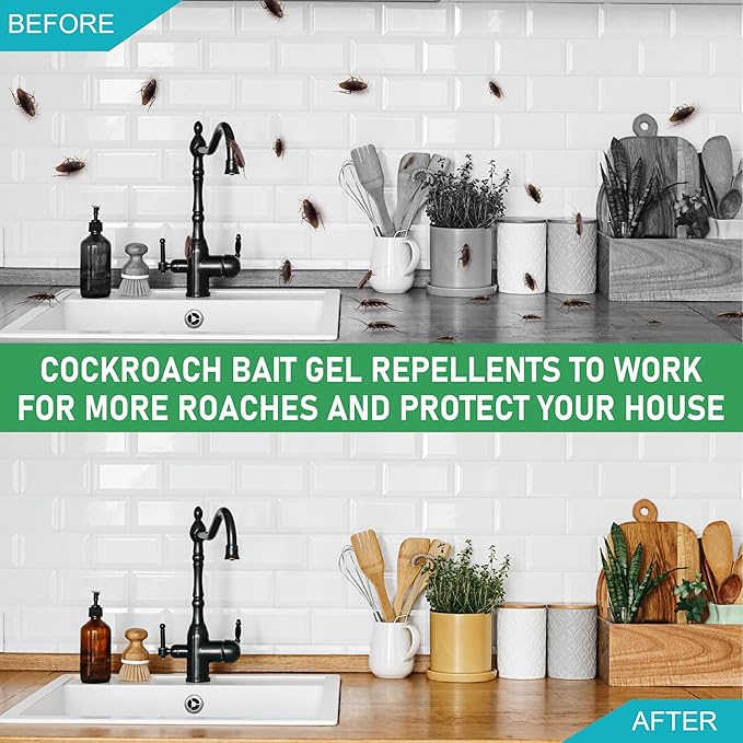 32 Pack Cockroach Gel Bait, Effective Cockroach Repellent and Gel for Quick Elimination of Indoor Roach Nests, Get Rid of Roaches Permanently Indoor Outdoor, Long-Lasting
