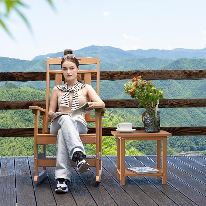 nevilywood Adirondack Square Side Table - 18.4" Large Panel HDPE Outdoor End Table - Weatherproof, Rustproof & Low Maintenance for Patio, Lawn, Pool, Indoor Use (Teak)