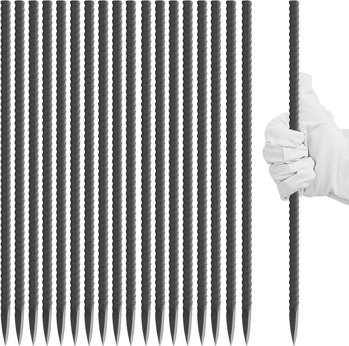 50 Pcs 12 Inch Ground Rebar Stakes, Heavy Duty 5/16'' Diameter Metal Spikes for Fence Tent Timber Garden Plant, Long Straight Steel Concrete Stakes Ground Anchors with Chisel Point End