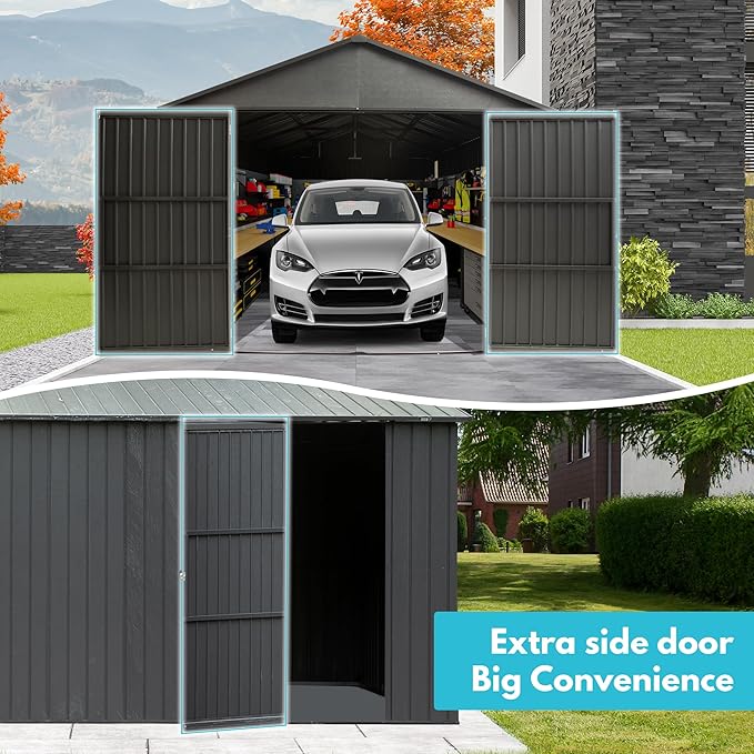 Domi 12'x20' Metal Garage Shed, Heavy Duty Outdoor Steel Carport with Lockable Double, Side Doors, 80MPH Wind and Snow Resistant Enclosed Storage for Cars, Trucks, Motorcycles, Tools, Dark Grey