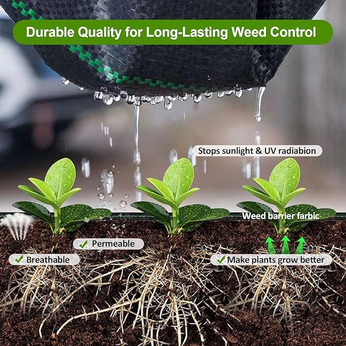 Weed Barrier Landscape Fabric 6 x 50 Ft., Ground Cover Fabric Block, Gardening Fabric Mat, Black Heavy Duty Garden Cloth Felt for Flower Bed, Patio, Orchard, and Playground, 3.2oz/sq.yd