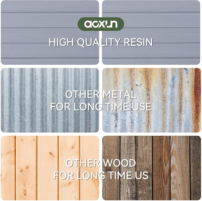 Aoxun 8 x 6 FT Outdoor Storage Shed with Window, Resin Shed with Floor & Lockable Doors, Garden Shed Waterproof Plastic Tool Shed with Sloped Roof for Backyard, Garden, Patio, Lawn, Grey