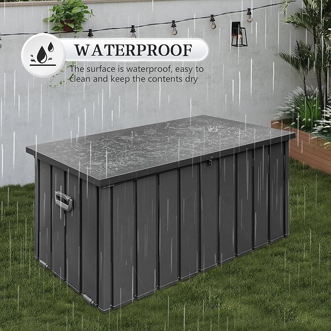 Domi 150-Gallon Outdoor Storage Box – Waterproof, Lockable Storage Cabinet for Patio Furniture, Garden Tools & Pool Supplies – Large Metal Storage for Cushions, Toys & More