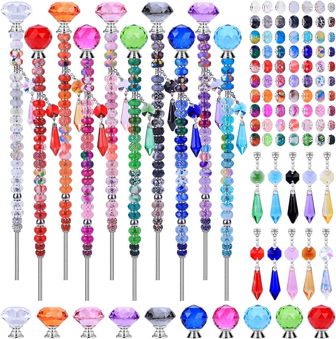VICTLOV Crystal Suncatcher Making Kit,European Large Hole Beads, Snowflakes, Butterflies, Glass Balls for Garden Decoration, DIY Outdoor Hanging Ornaments (329Pcs Diamond+Ball+Pendant E)
