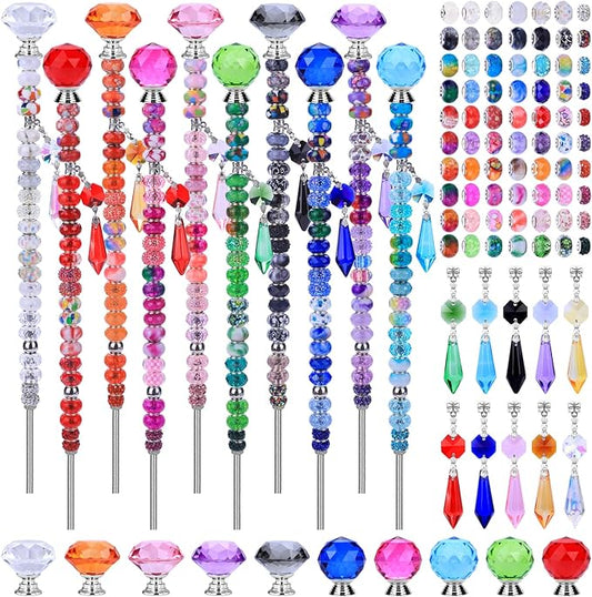VICTLOV Crystal Suncatcher Making Kit,European Large Hole Beads, Snowflakes, Butterflies, Glass Balls for Garden Decoration, DIY Outdoor Hanging Ornaments (329Pcs Diamond+Ball+Pendant E)