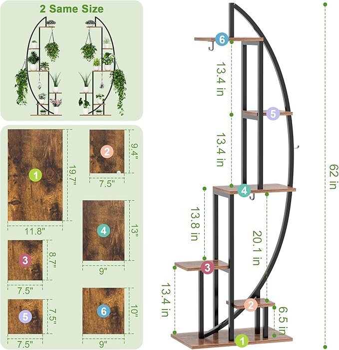 Plant Stand Indoor With Grow Lights, Plant Stand Indoor Tall, Metal Plant Stands Indoor Clearance, Tree Shaped Plant Rack Indoor (BlackMoon)
