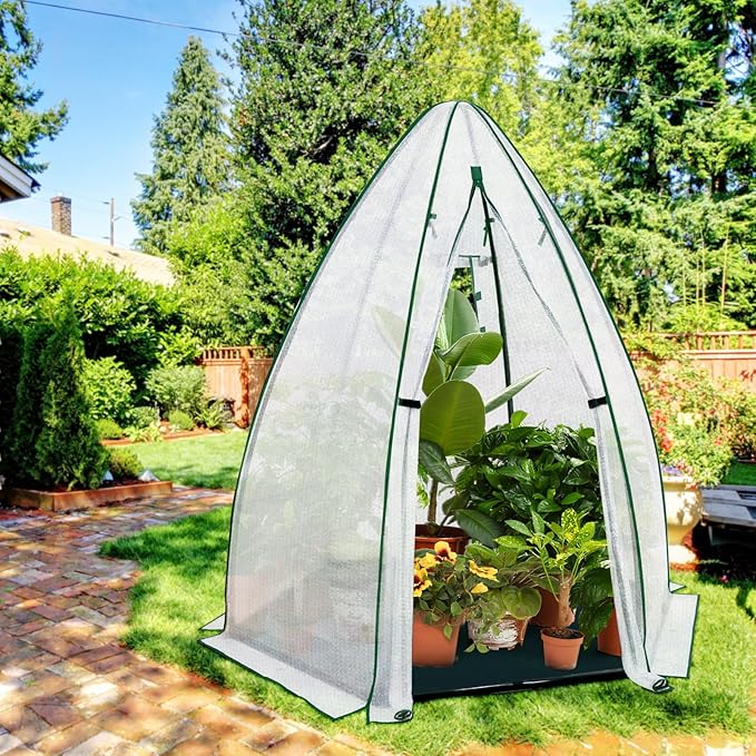 EAGLE PEAK Portable Mini Dome Greenhouse with Zippered Door and Mesh Window, Outdoor Mini Hexagon Greenhouse Kit for Indoor Outdoor Gardening 63”x63”x72”, Agricultural Bubble Film Cover
