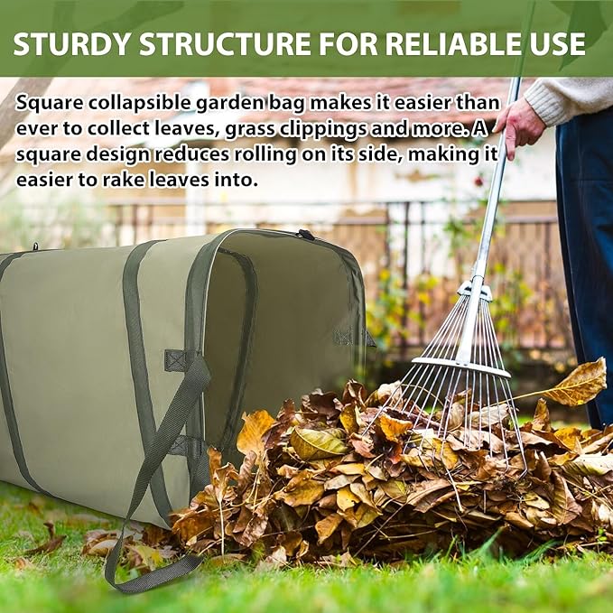 YUDI & GARDEN 46 Gallon Square Collapsible Yard Waste Containers｜Collapsible Trash Can｜Camping Trash Can, for Collecting Weeds or Party and Yard Waste, Green