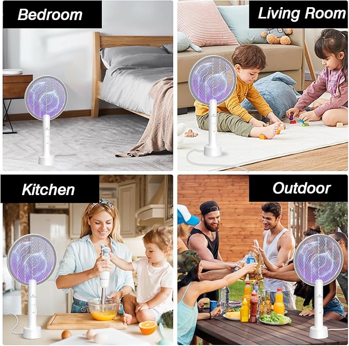 Bug Zapper Racket, 2 in 1 Electric Fly Zapper USB Rechargeable, 4000V Electric Fly Swatter with 3 Layer Safety Mesh, Indoor Outdoor Bug Zapper Racket for Kitchen, Bedroom, Camping(2 Pack