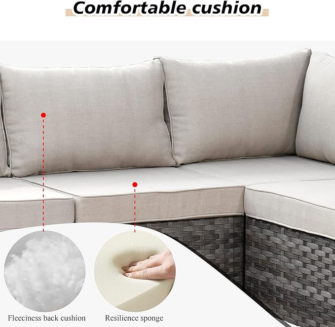 HOOOWOOO Modular Patio Outdoor Sectional Furniture Set with Gas Propane Fire Pit Table,7 Piece Wicker Conversation Sofa Set,Out Door Couch Set with Wide Arm Outside(Beige)