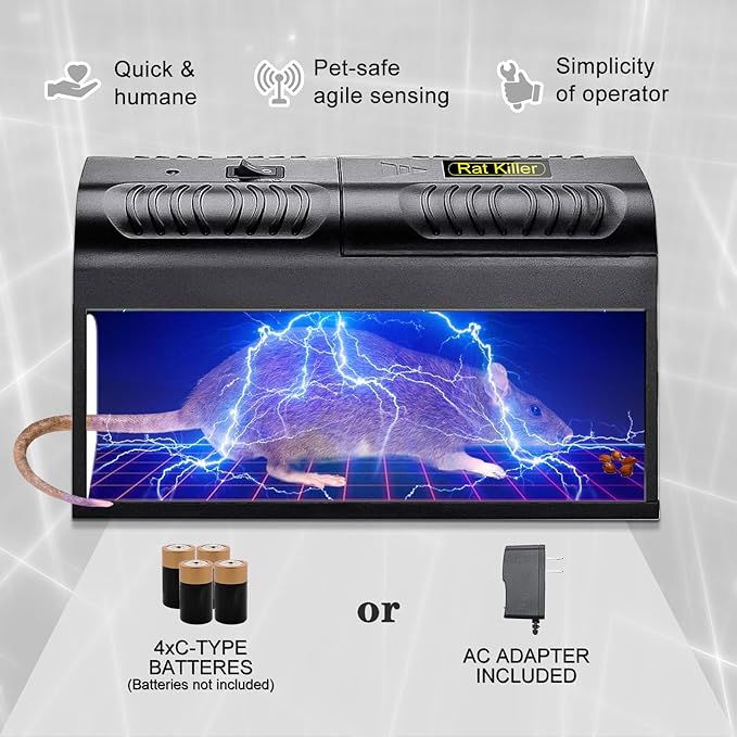 Electric Rat Trap, Humane & Effective Mouse Traps Indoor for Home, No Touch Reusable Rodent Control with High Voltage - Instantly Kills Mice Rats for Rooms, Kitchens, Outdoor Use