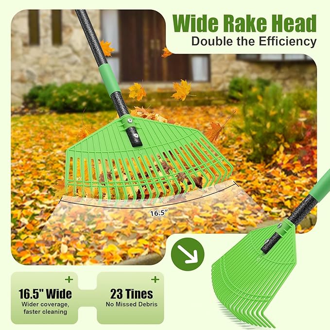 Plastic Rake for Leaves - Lightweight Outdoor Garden Rakes for Leaves,Grass,Pine Needle,Gentle Sweep Leaf On Lawn Yard, 75" Adjustable Long Handle for Gardening Camping
