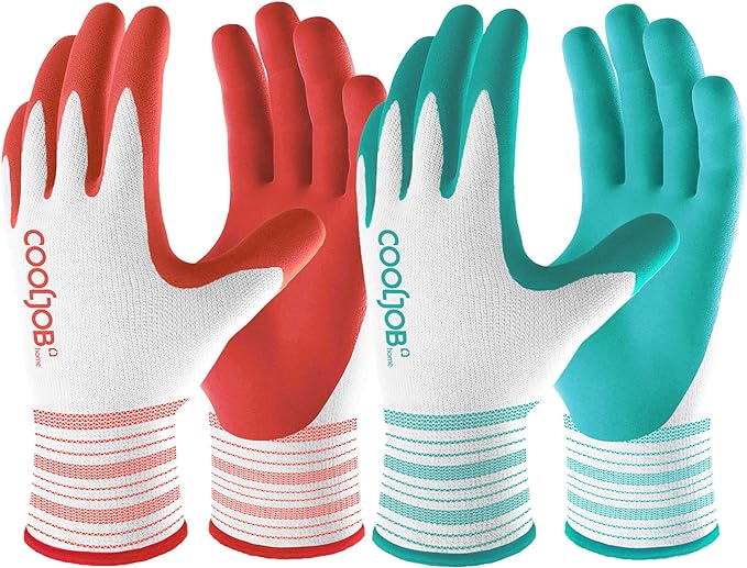 COOLJOB Gardening Gloves for Women and Ladies, 6 Pairs Breathable Rubber Coated Yard Garden Gloves, Outdoor Protective Work Gloves with Grip, Size Small, Red & Green