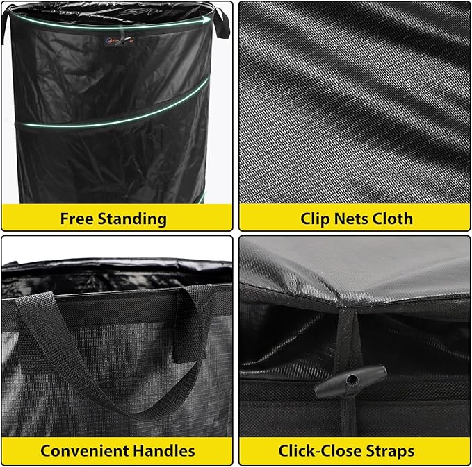 YUDI & GARDEN 45 Gallon Collapsible Garden Bag｜Collapsible Trash Can｜Camping Trash Can,Black,for Collecting Weeds,Grass Clippings,Party and Yard Waste