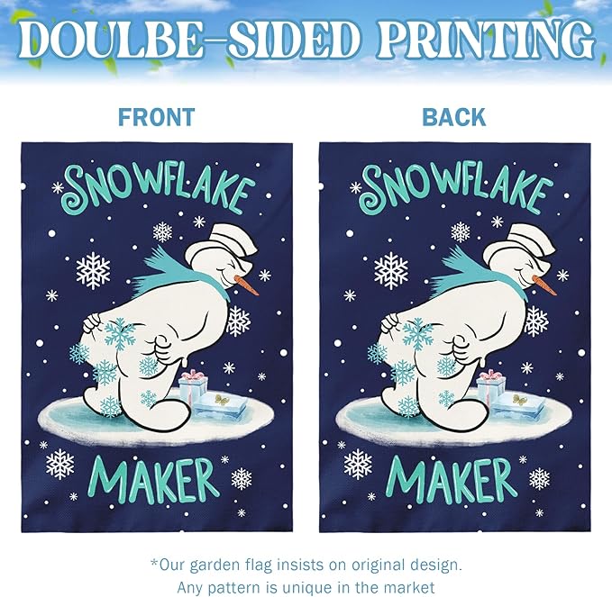 Winter Snowman Garden Flag Snowflake Maker Yard Flags Double Sided Christma Vertical Wall Banners Xmas Gift House Banner for Holiday Farmhouse Outdoor Decoration 28 x 40 Inch