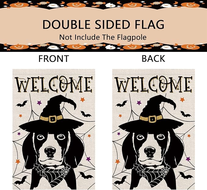 Halloween Garden Flag Beagle Cobweb Bats Double Sided Vertical Welcome Flag Seasonal Holiday Outdoor Yard Lawn Party Decorations 12.5 x 18 Inch