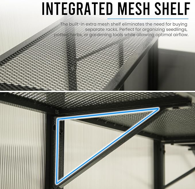 Domi 8x10FT Polycarbonate Greenhouse with Automatic Vent, Extra Tall 8FT Walk-in Aluminum Frame, Weather-Resistant Green House with Shelves & Hooks for Outdoor Garden, Backyard, Dark Grey