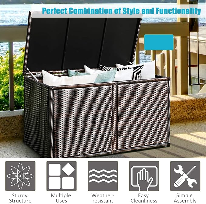 HAPPYGRILL Deck Box Outdoor Wicker Storage Box Cabinet 88 Gallon Storage Container Bin Box for Furniture Tools in Garden Balcony Porch Yard