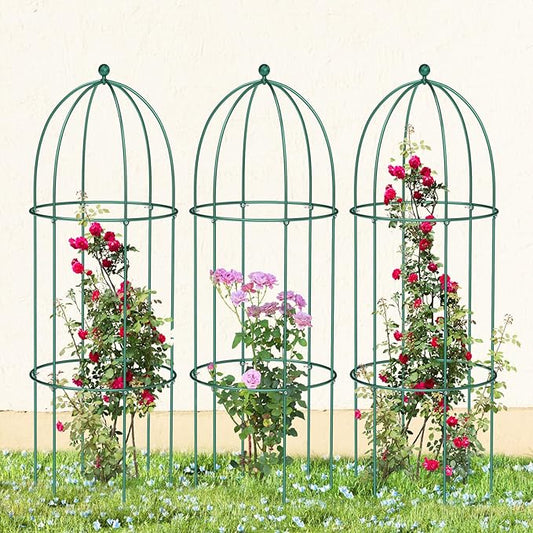 3 Pack Metal Plant Cage Support, 47" H Peony Support Tomato Cage Garden Obelisk Trellis Rose Trellis Support Tower Obelisk Garden Trellis for Clematis Vine Jasmine Support Outdoor Indoor