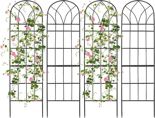 Garden Trellis for Climbing Plants Outdoor, 62"X15" Metal Garden Trellises, Decorative Garden Fencing Flower Trellis with Durable Powder Coating for Vines, Vegetable Support, Black (4, Pattern-B)