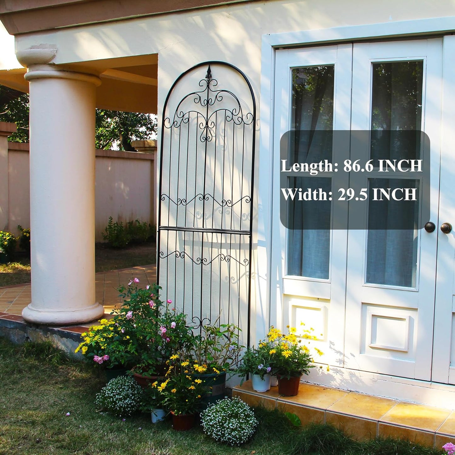 Trellis for Climbing Plants 86.6" H x 29.5" W Tall Garden Trellis Wrought Iron Heavy Scroll Metal Decoration Lawn Patio for Rose Clematis Ivy Weather Resistant