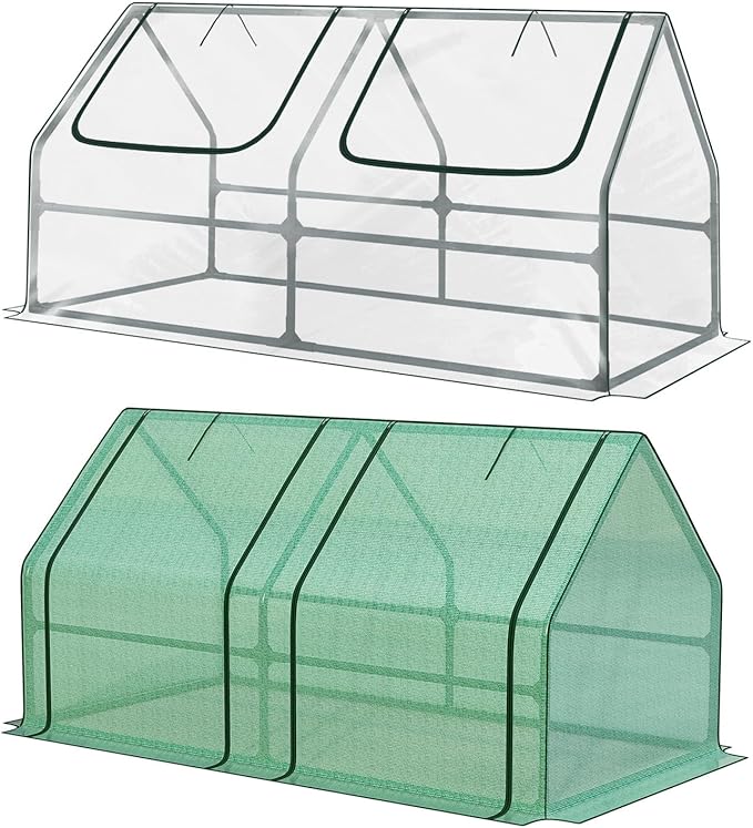 Aoodor 6 x 3 x 3 ft Mini Greenhouse with 2 Zipper Doors, Water-Resistant, UV-Protected for Flowers, Vegetables, and Herbs, Includes 2 Covers