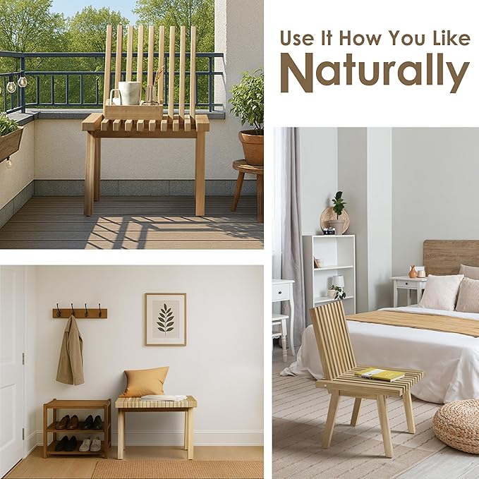 Melino Wooden Convertible Bench Picnic Table, Outdoor Bench Wood, 500Lbs Weight Capacity, Park Bench for Outdoors, Porch, Balcony (Small Size)