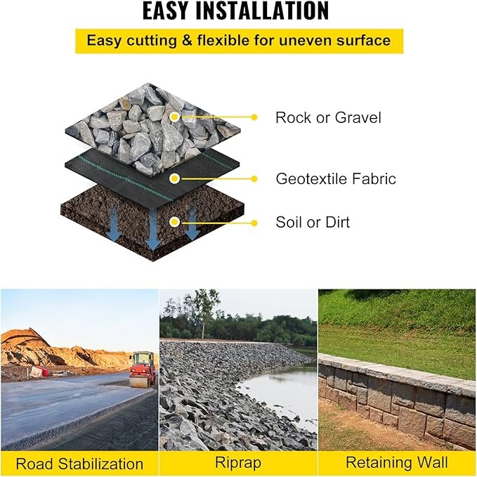 VEVOR Driveway Fabric, 12.5x30ft-3.5oz Woven Landscape Fabric, Weed Fabric Barrier Heavy Duty, Garden Fabric Weed Barrier, Weed Control Fabric, Geotextile Fabric, Weed Block Gardening Mat, Landscaping
