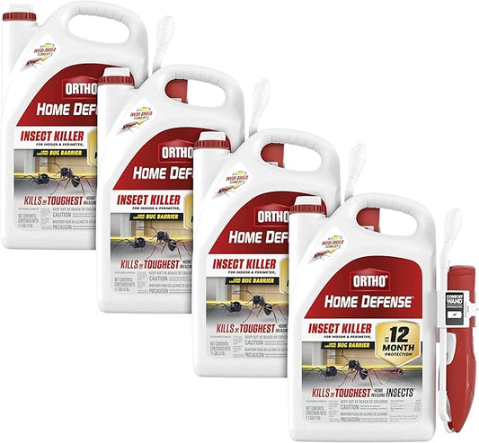 Ortho Home Defense Insect Killer for Indoor & Perimeter2: With Comfort Wand, Kills Ants, Cockroaches, Spiders, Fleas & Ticks, Odor Free, 1.1 gal., Pack of 4