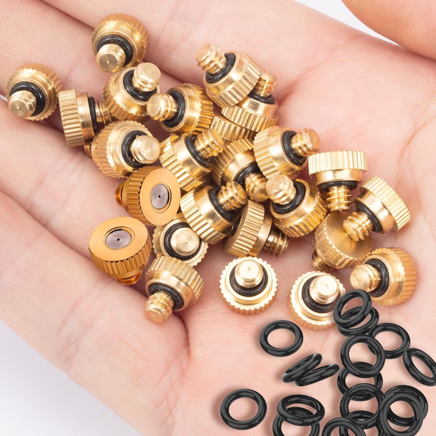 20 Pack Brass Misting Nozzles with 20Pc Brass Misting Nozzles O Ring,Heavy Duty Misting Nozzle 0.02" Orifice (0.5 mm)10/24 UNC for Outdoor Cooling System Dust Control