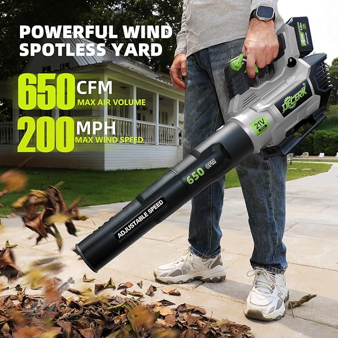Leaf Blower Cordless, 21V Electric Leaf Blowers with 2X 4.0Ah Battery, Lightweight Snow Blower with Turbo Button, Variable Speed Dial, and Cruise Control for Sidewalks, Garages, Yards & Patios
