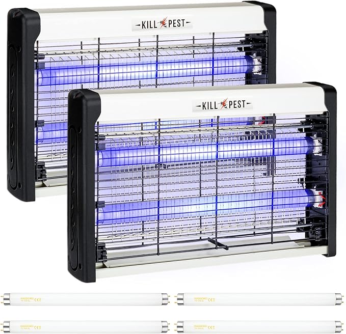 2 Pcs Electric Bug Zapper Indoor Insect Killer with Replacements Bulbs 20W Blue Light Powerful 2800V Attract Fly and Mosquito Traps with Circuit No Load Protection Outdoor Plug in Pest Control