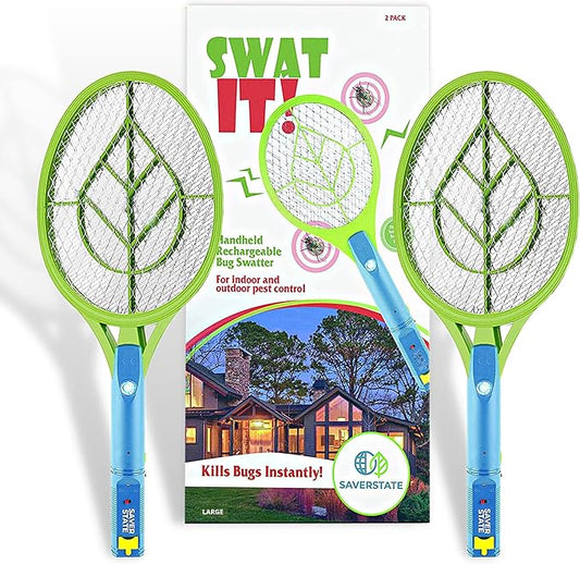 SWAT IT! Bug Zapper Rechargeable Bug Zapper Racket, 4000 Volt, USB Charging Cable, 2 Pack (Large)