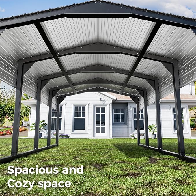 12×20 FT Heavy Duty Carport, Canopy with Galvanized Steel Frame and Roof All Metal Carport Garage, Car Shelter for Trucks, Boats, Tractors