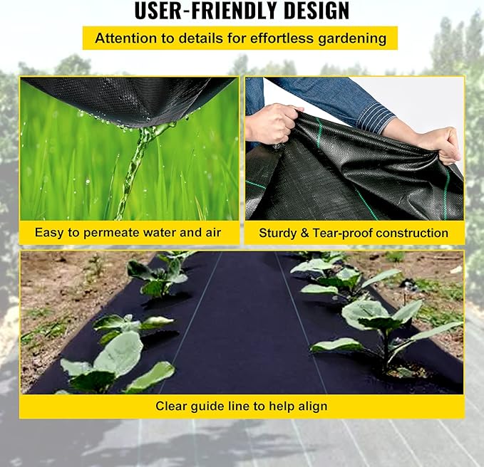 Happybuy 3FTx50FT 5OZ Garden Weed Barrier Landscape Fabric Heavy Duty, Weed Control Fabric for Garden, Weed Blocker Fabric, Geotextile Fabric Under Gravel, Driveway Fabric, Weed Mat Cloth Ground Cover