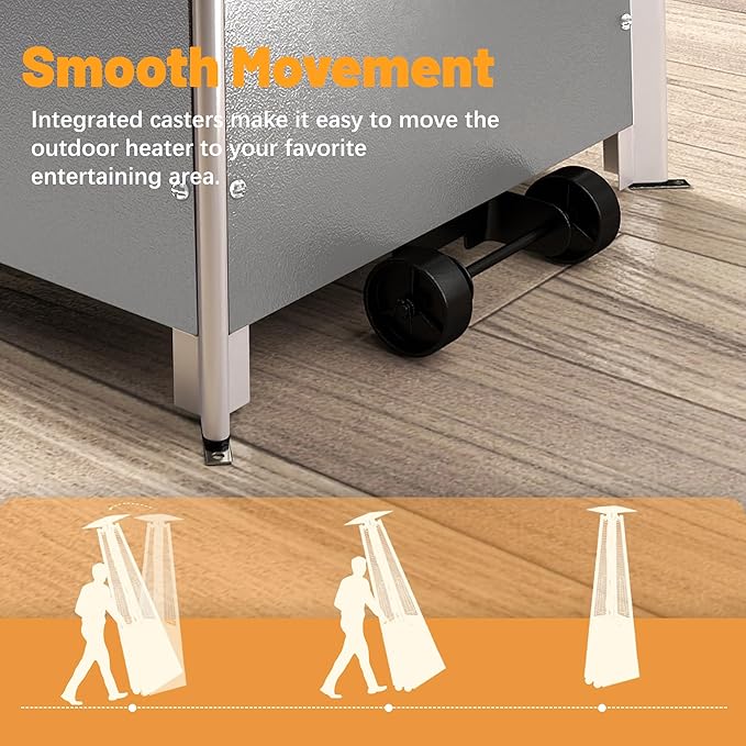 FOOWIN Propane Patio Heater, 48,000 BTU Outdoor Patio Heater with Wheels/Waterproof Cover & Gloves,Silver Grey