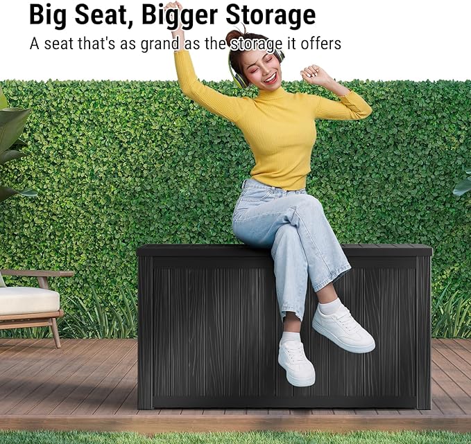 Mars Villa 180 Gallon Outdoor Storage Box Waterproof, Extra Large Resin Deck Box, Outside Storage Bin for Patio Furniture Cushions, Pool Supplies, Sports Gear, UV Resistant and Weatherproof, Black