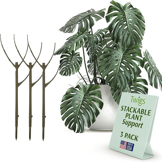 Stackable Plant Support Stakes, Stem Holder Structures for Indoor & Outdoor Use, Garden Accessories for Climbing & Potted Plants, Trellis Alternative - Moonstone, 3 Pack, 17" L