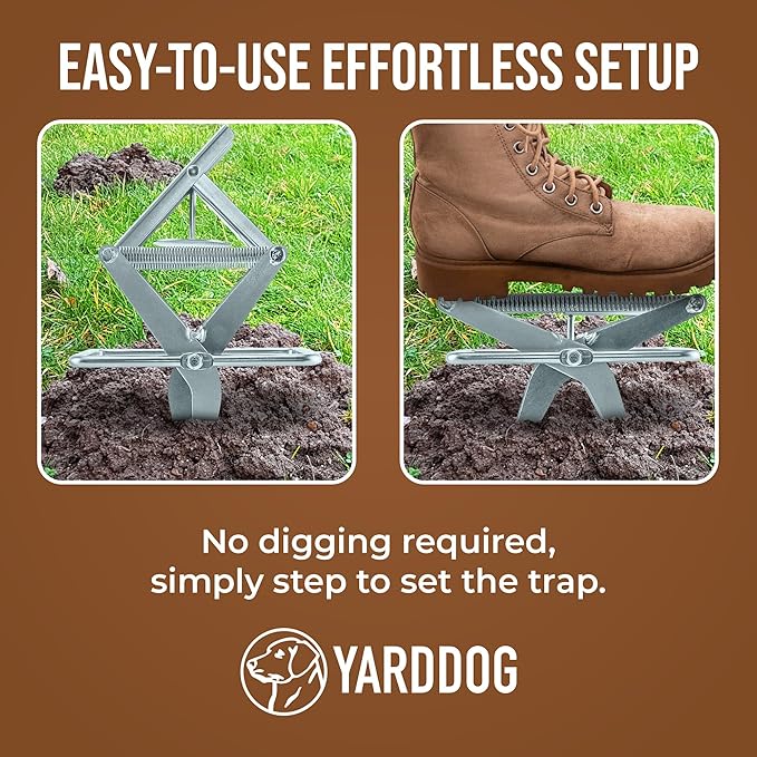 YARDDOG Mole Scissor Trap, Step-to-Set Ground Trap, Easy-to-Use Scissor Style Mole Eliminator, Multi-use Durable Steel Design for Lawns & Gardens, Commercial Grade, Silver, (2 Pack)