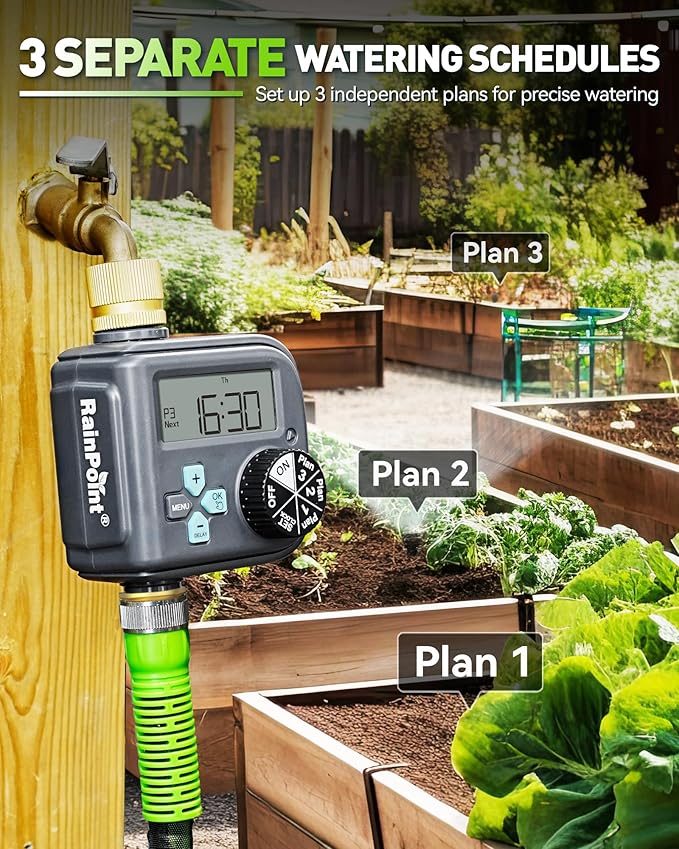 RAINPOINT Sprinkler Timer with Brass Inlet and Outlet - 2025 Upgraded Digital Hose Timer Featuring 3 Programs, Rain Delay, Manual, and Automatic Watering System for Garden and Yard Irrigation