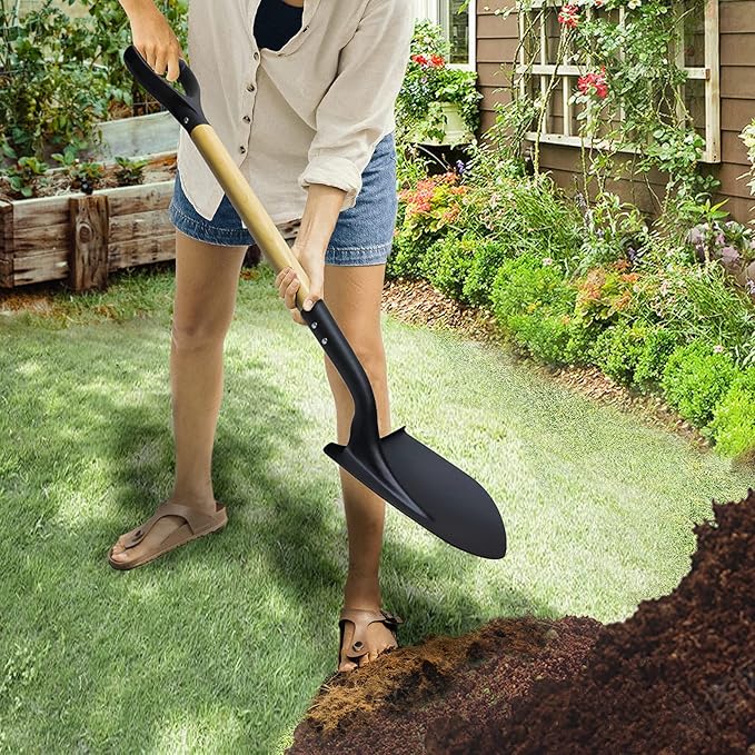 Shovel for Digging,Round Shovel, Garden Tool with D-Handle, 41 Inches in Overall Length, Wooden Handel Garden Shovel,Beach Shovel, Car Snow Shovel