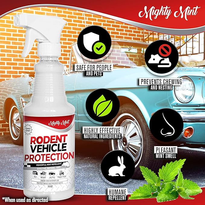 Mighty Mint Peppermint Oil Rodent Repellent Spray for Vehicles – Natural Mouse & Rat Control for Car Engines, RVs, Trucks & Boats – Plant-Based, Extra-Strong Formula – 16 oz (Pack of 2)