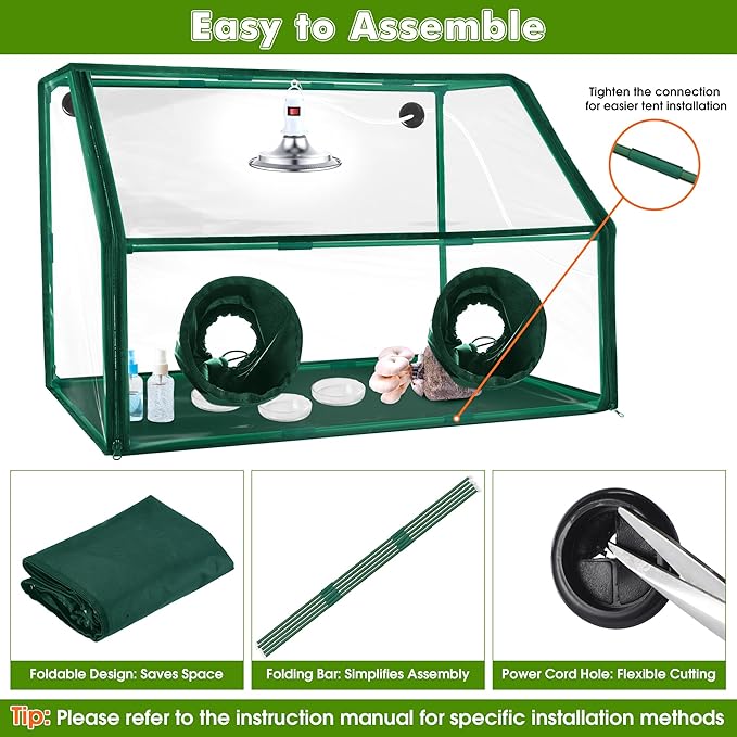 Meonum Mushroom Grow Tent and LED Growing Light Kit, 30 x 20 x 20 Inch Portable Large Still Air Box, Mycology Mushroom Growing Kit, Indoor Propagation Stations with 48 LED Mushroom Grow Lamp (Green)