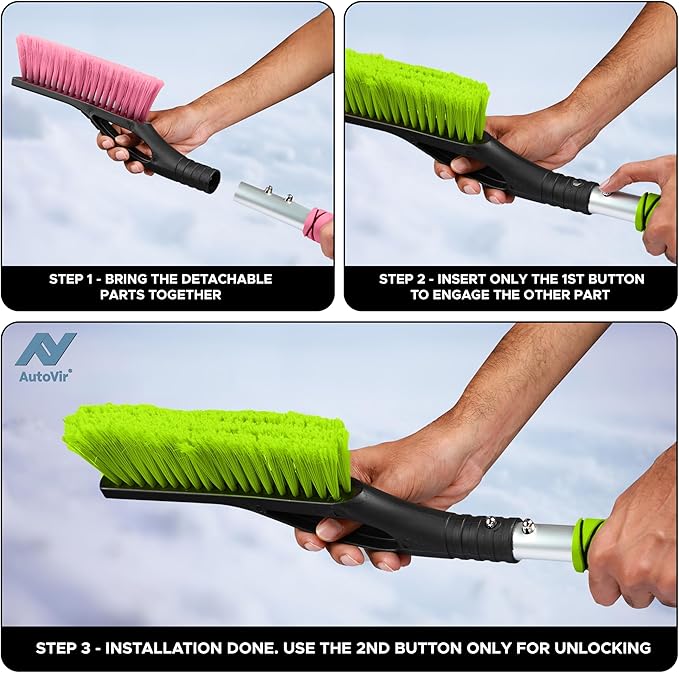 27" Car Snow Brush and Ice Scrapers for Car Windshield (2 Pack), Window Scraper with Ergonomic Foam Grip, Snow Removal for Car, Must Have Winter Car Accessories (Green and Pink)