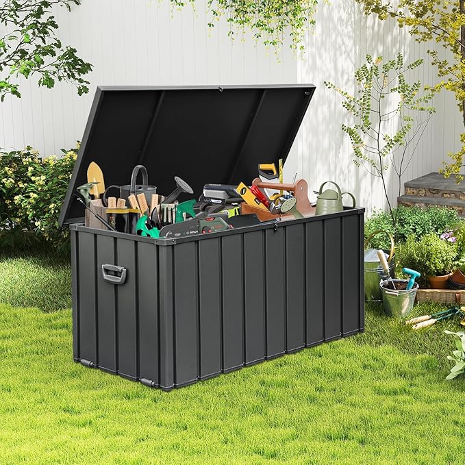 Domi 150-Gallon Outdoor Storage Box – Waterproof, Lockable Storage Cabinet for Patio Furniture, Garden Tools & Pool Supplies – Large Metal Storage for Cushions, Toys & More