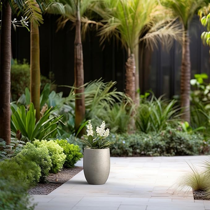 Kante 11.8 Inch Tall Concrete Planter, Large Indoor Outdoor Plant Pot with Drainage, Smooth Weathered Concrete Finish with Forest Green Interior, Ideal for Porch, Home, Garden, Patio