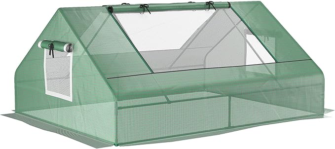 Outsunny 71" x 55" x 32" Mini Greenhouse, Small Green House, Garden Planting Shed, Outdoor Flower Planter Warm House with Zipper Windows and Door, Green