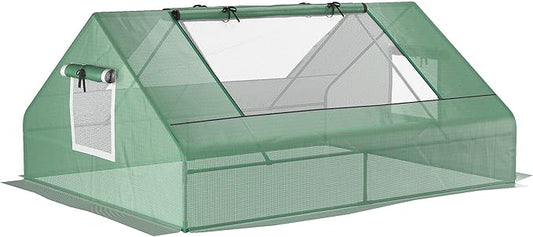 Outsunny 71" x 55" x 32" Mini Greenhouse, Small Green House, Garden Planting Shed, Outdoor Flower Planter Warm House with Zipper Windows and Door, Green